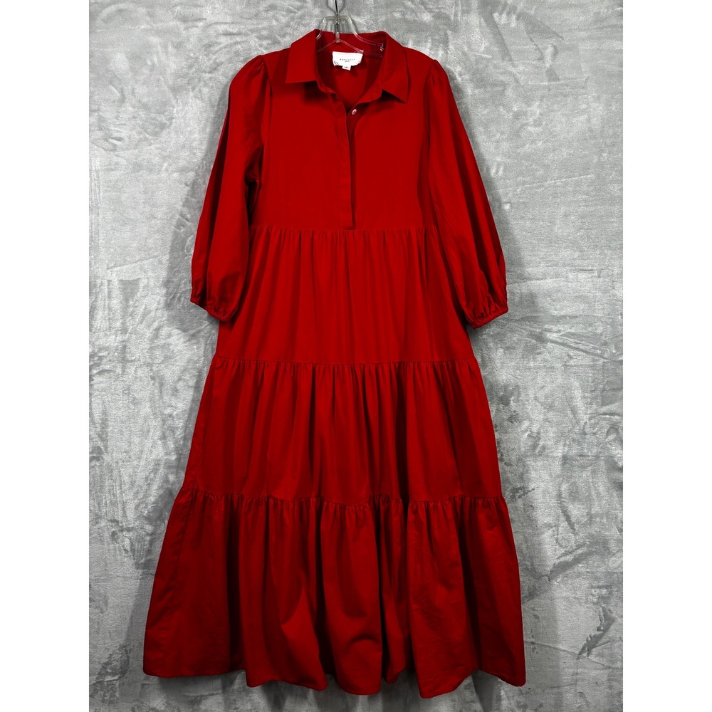 Pomander Place Red Tiered Maxi Dress Long Sleeve Pockets Y21575T Small